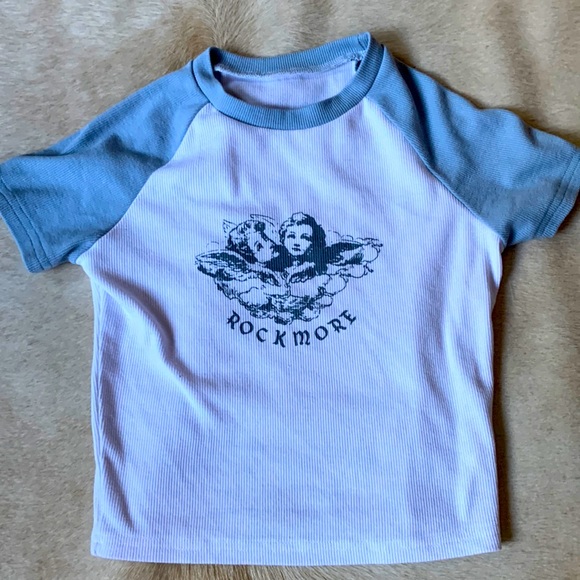 Tops - Angels Baby Tee / White & Blue Crop Top